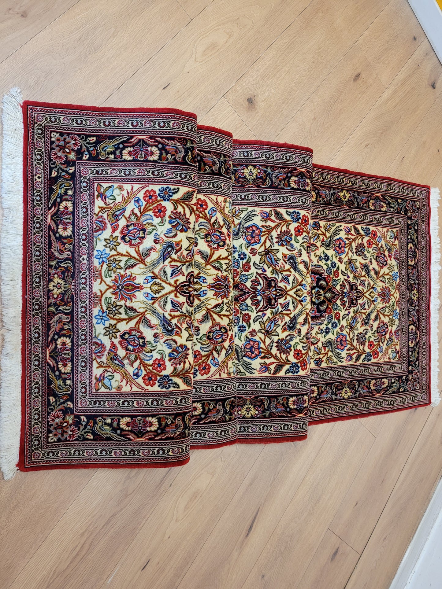 Ghom Läufer Korkwolle floral Vögel feine Knüpfkunst