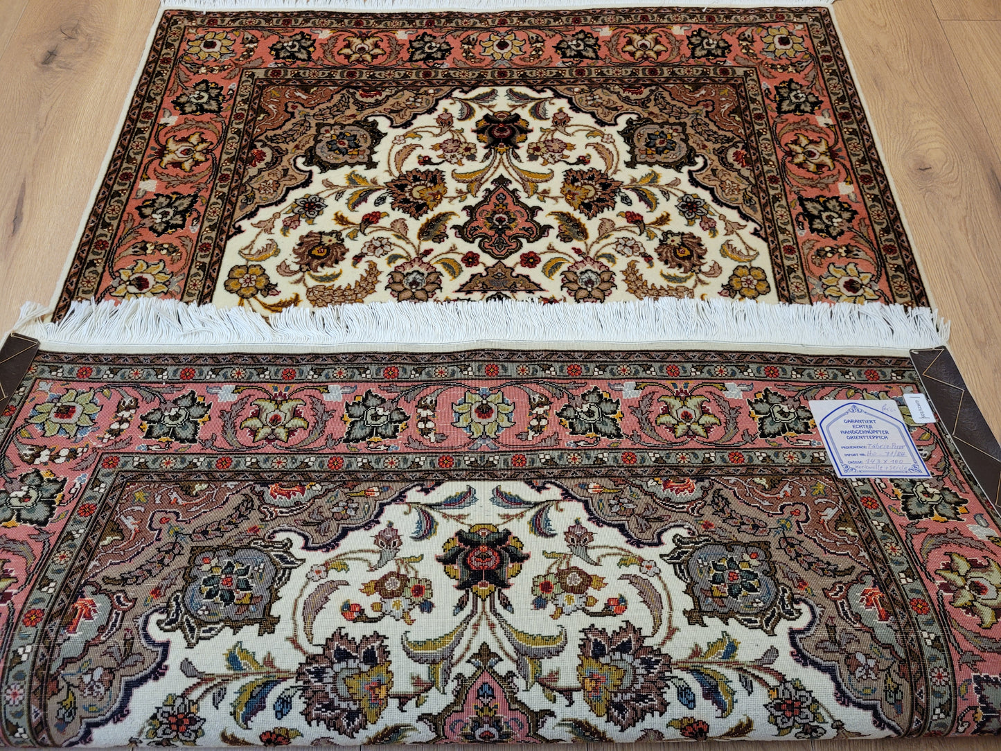 Täbriz Teppich Korkwolle Seide floral Medaillon fein geknüpft