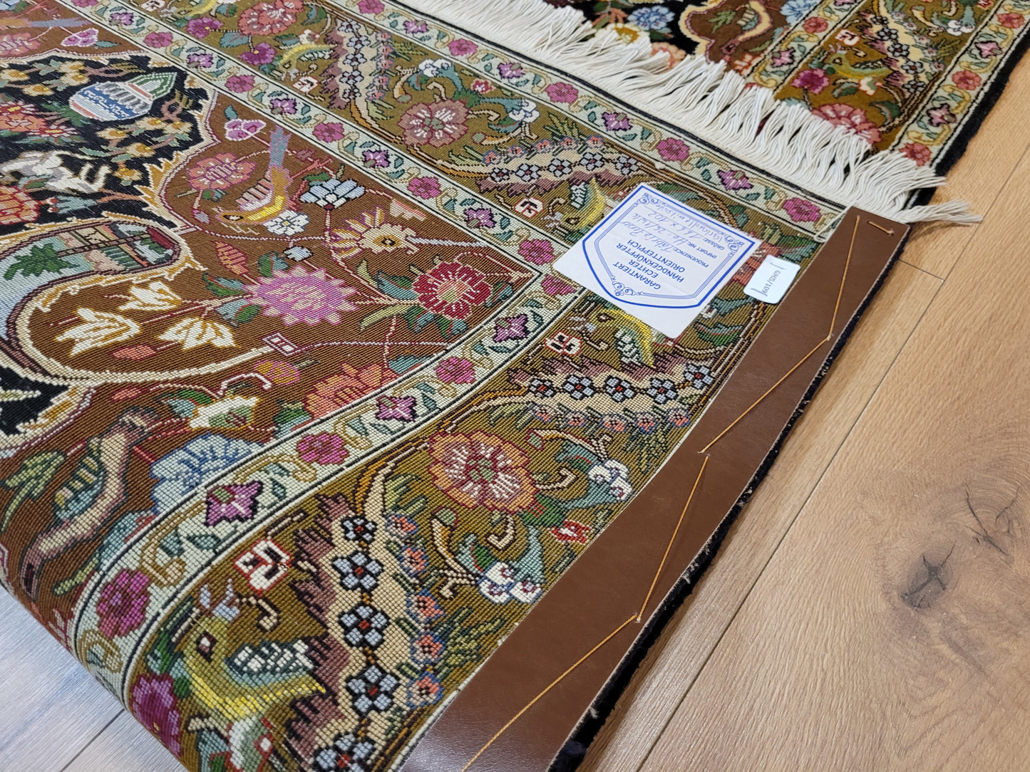 Täbriz Teppich Korkwolle mit Seide Medaillon florales Muster