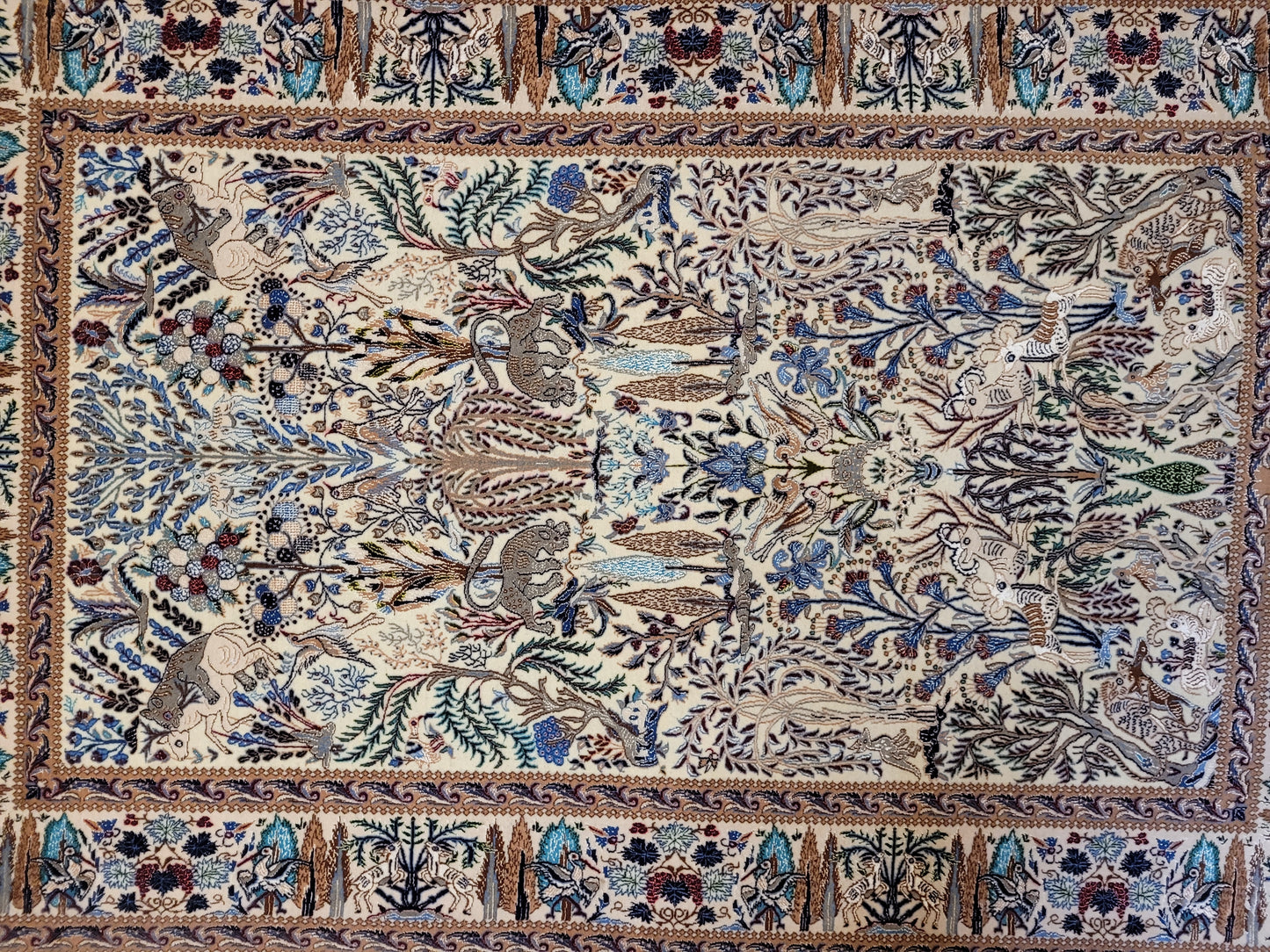 Nain Teppich Korkwolle mit Seide feine Jagdszene detailreich