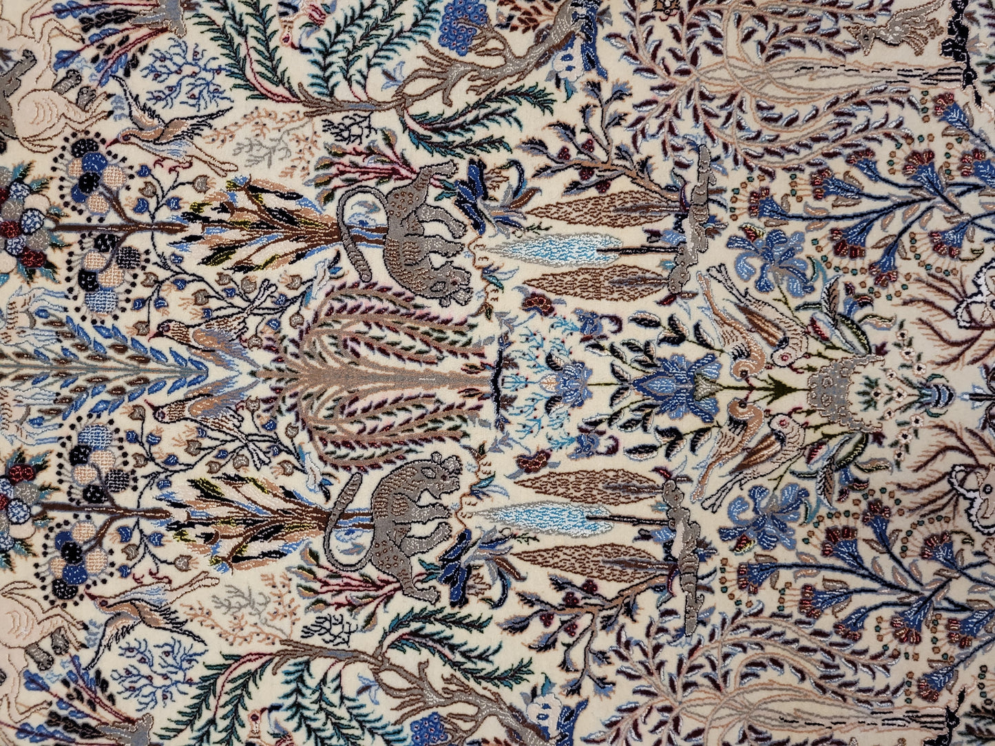 Nain Teppich Korkwolle mit Seide feine Jagdszene detailreich