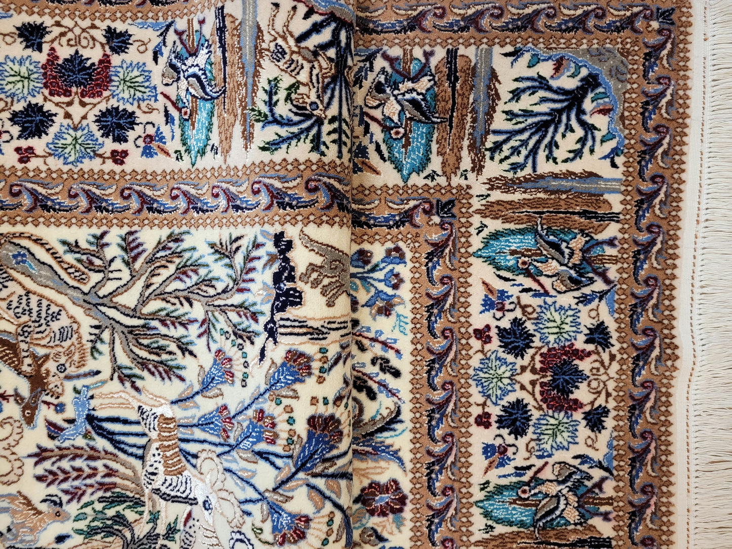 Nain Teppich Korkwolle mit Seide feine Jagdszene detailreich