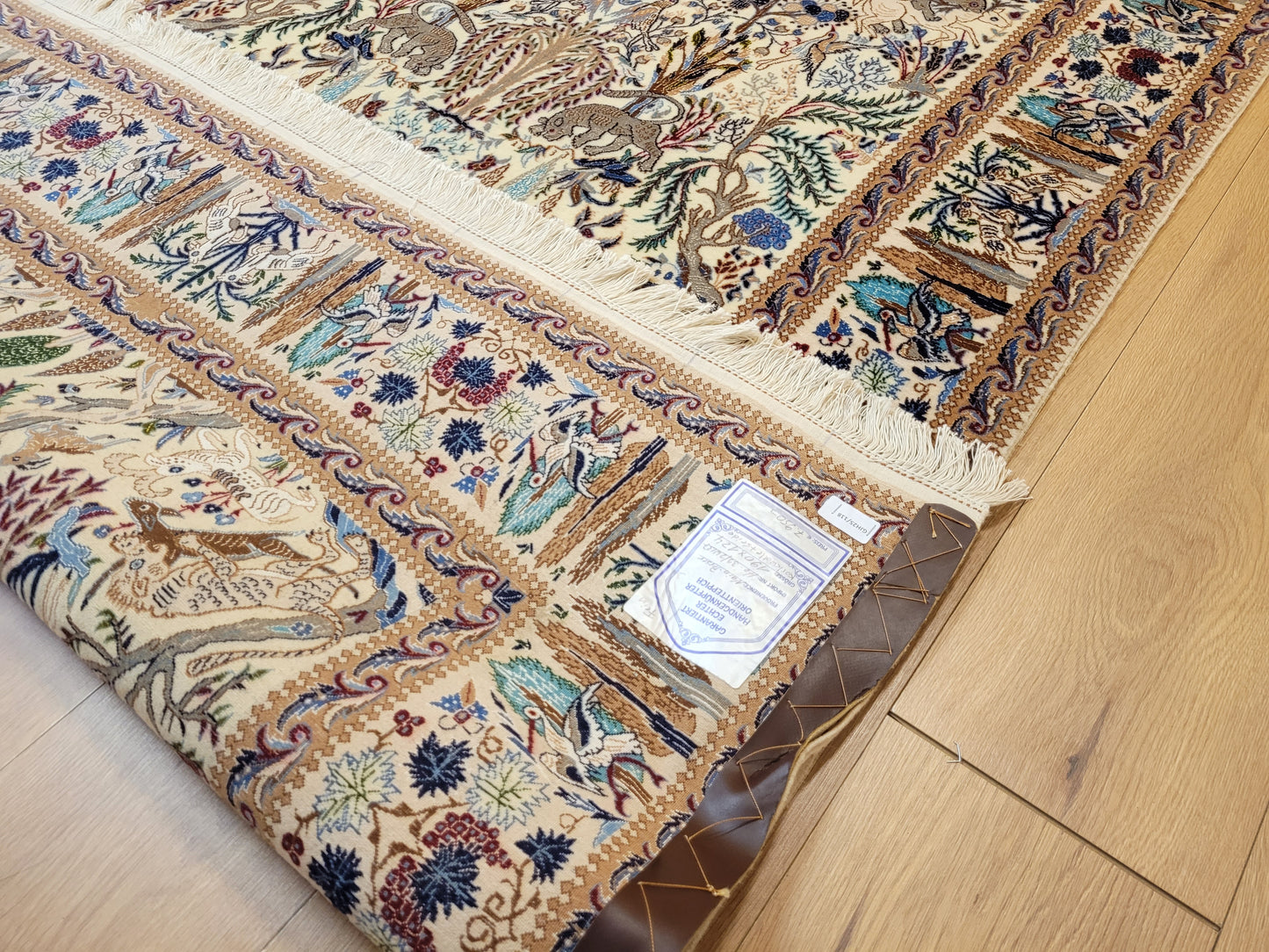 Nain Teppich Korkwolle mit Seide feine Jagdszene detailreich