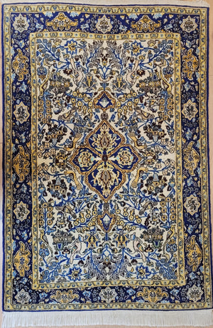 Ghom Teppich Korkwolle mit Seide florales Medaillon feine Knüpfung