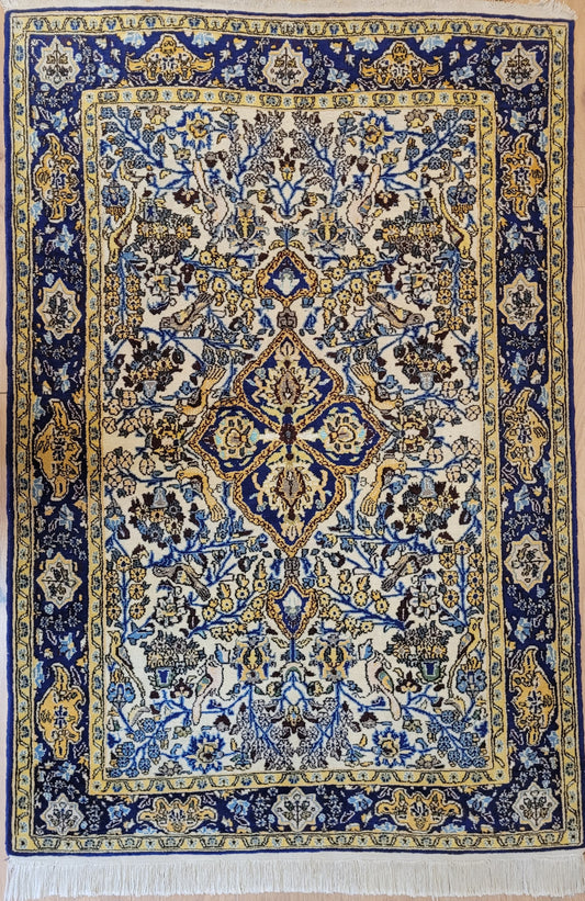 Ghom Teppich Korkwolle mit Seide florales Medaillon feine Knüpfung