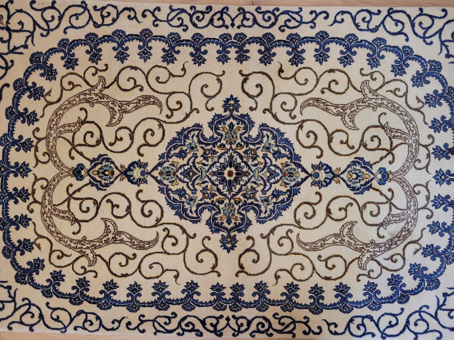 Kaschan Teppich Korkwolle florales Medaillon helles Design fein