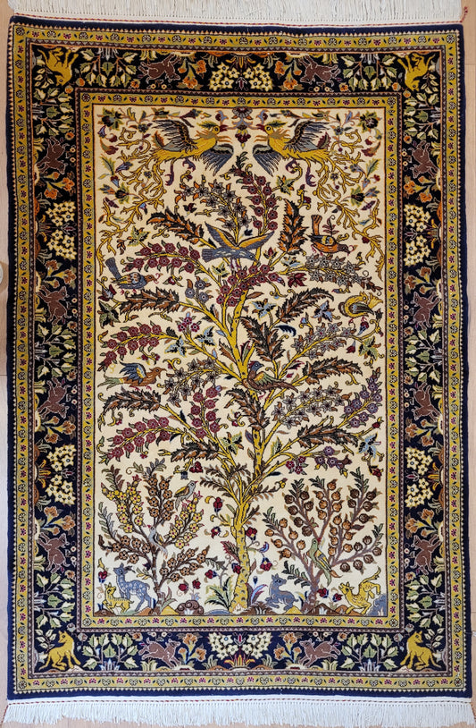 Ghom Teppich Korkwolle Baum des Lebens mit Tieren feine Knüpfung