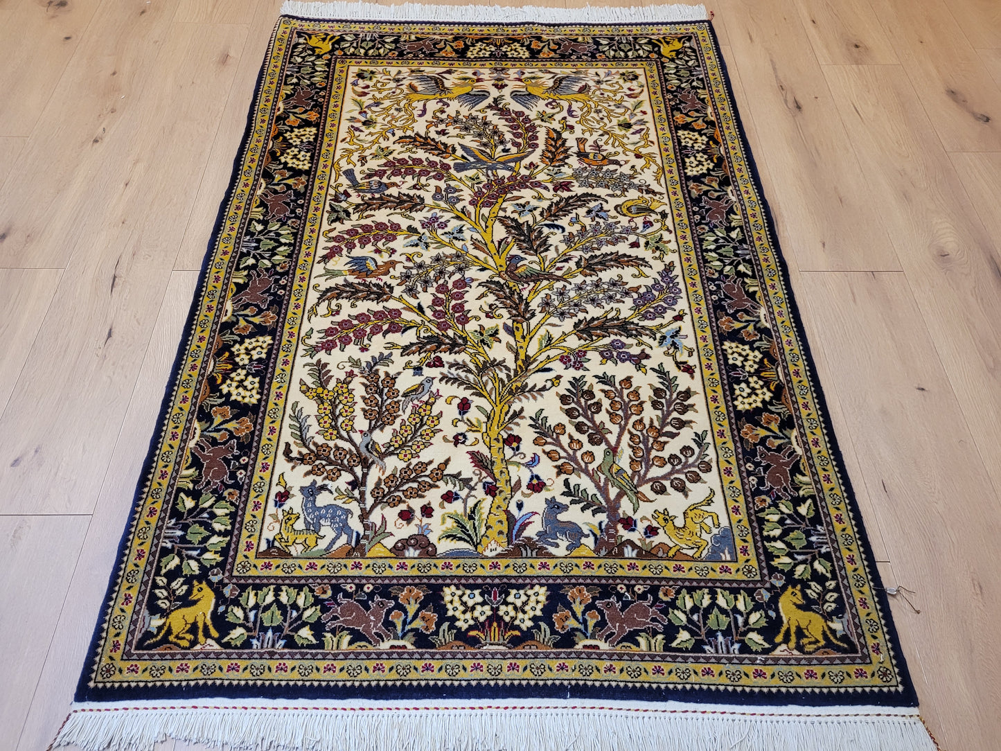 Ghom Teppich Korkwolle Baum des Lebens mit Tieren feine Knüpfung