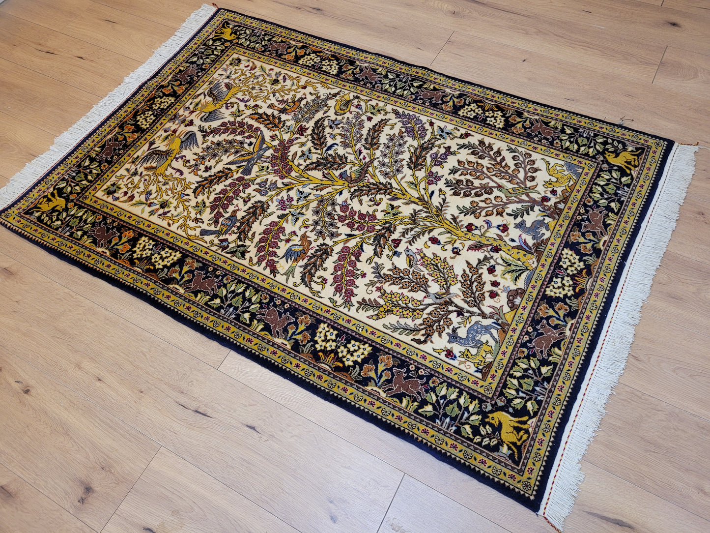 Ghom Teppich Korkwolle Baum des Lebens mit Tieren feine Knüpfung