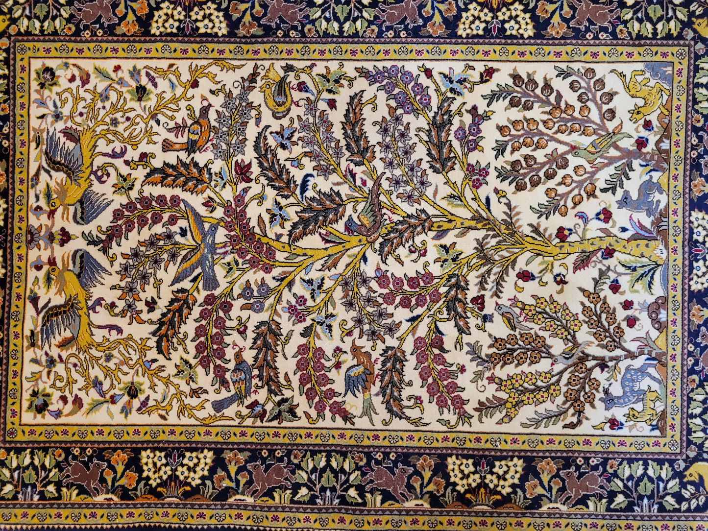 Ghom Teppich Korkwolle Baum des Lebens mit Tieren feine Knüpfung