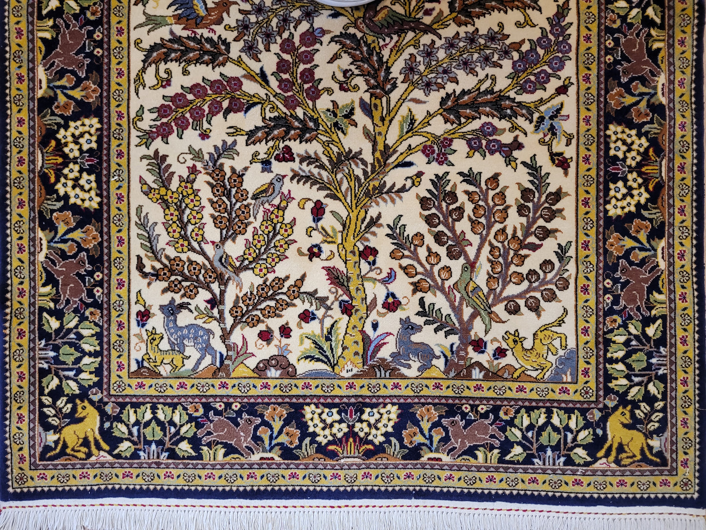 Ghom Teppich Korkwolle Baum des Lebens mit Tieren feine Knüpfung