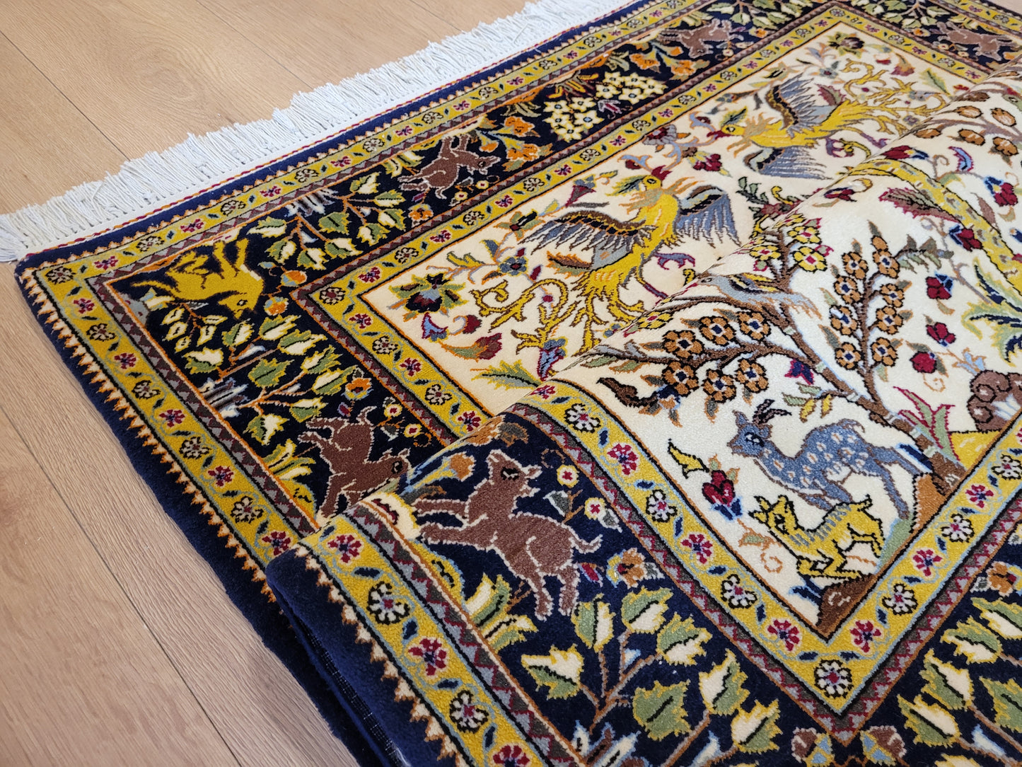 Ghom Teppich Korkwolle Baum des Lebens mit Tieren feine Knüpfung