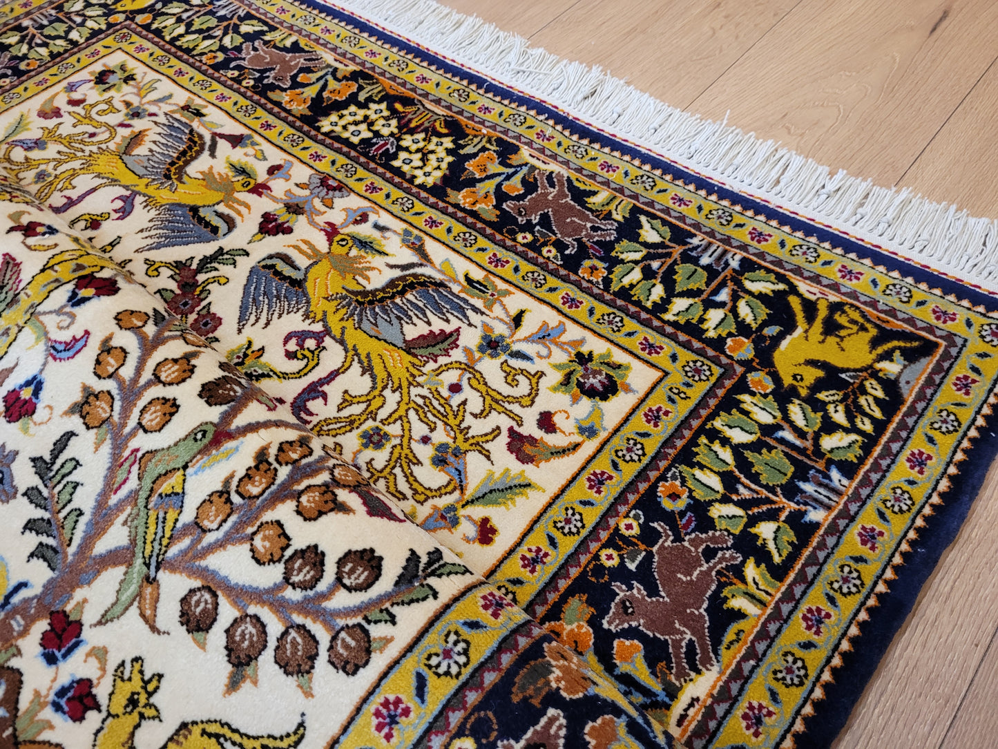 Ghom Teppich Korkwolle Baum des Lebens mit Tieren feine Knüpfung