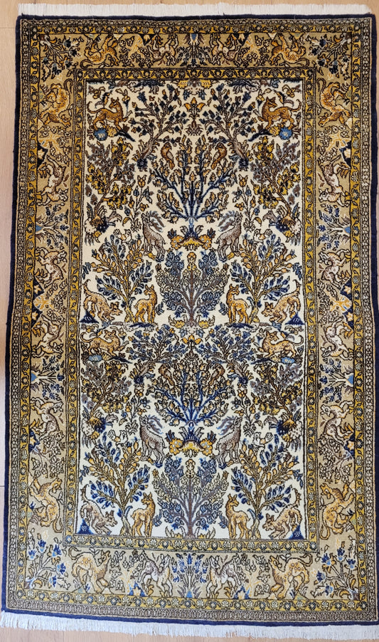 Ghom Teppich Korkwolle auf Seide Tierdarstellungen feine Knüpfung