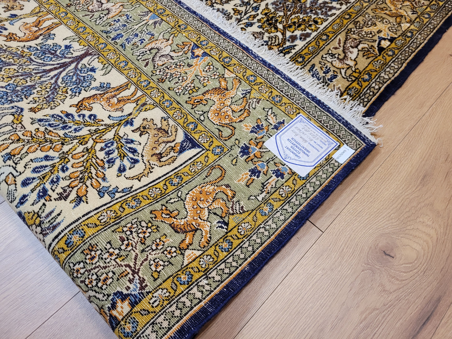 Ghom Teppich Korkwolle auf Seide Tierdarstellungen feine Knüpfung