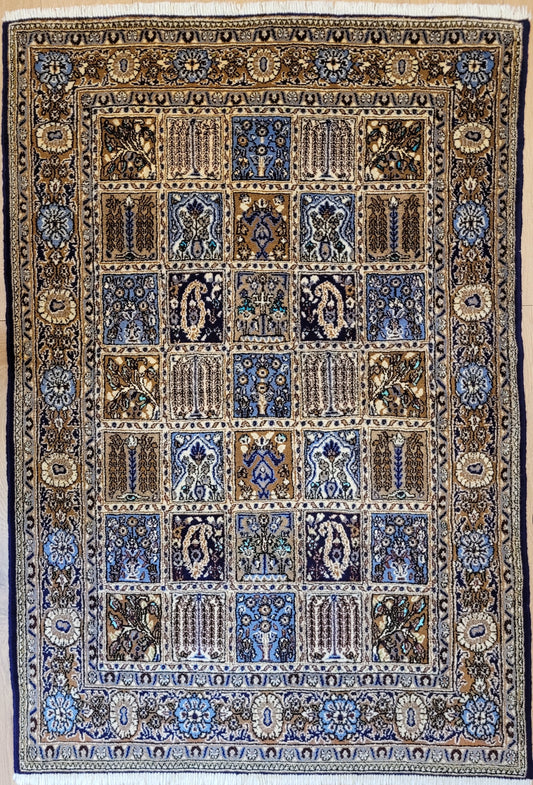 Ghom Teppich Korkwolle mit Seide Gartenfeld-Motiv feine Knüpfung