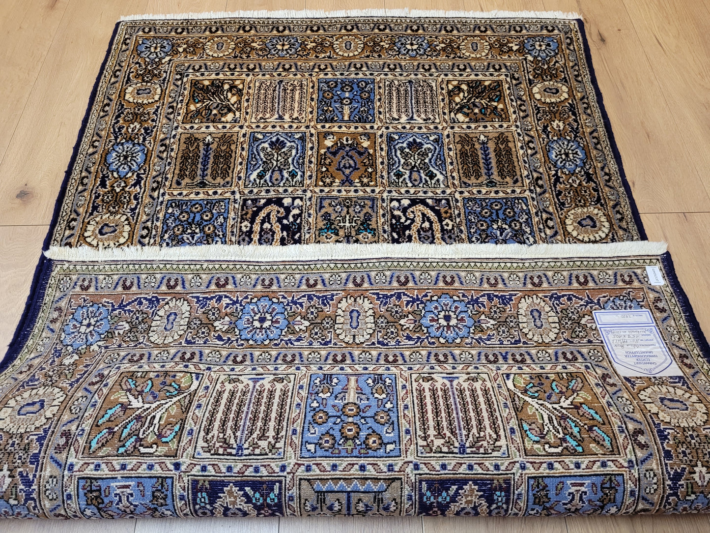 Ghom Teppich Korkwolle mit Seide Gartenfeld-Motiv feine Knüpfung