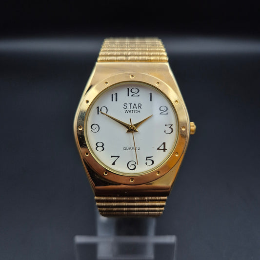 Klassische Star Watch Herren Uhr – Vergoldeter Look mit Stretchband