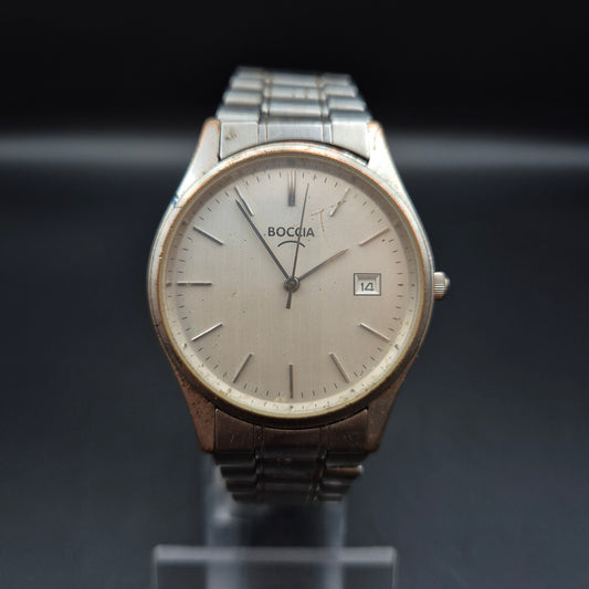 Boccia Herren Quarzuhr – Klassische Titanoptik mit Datumsanzeige