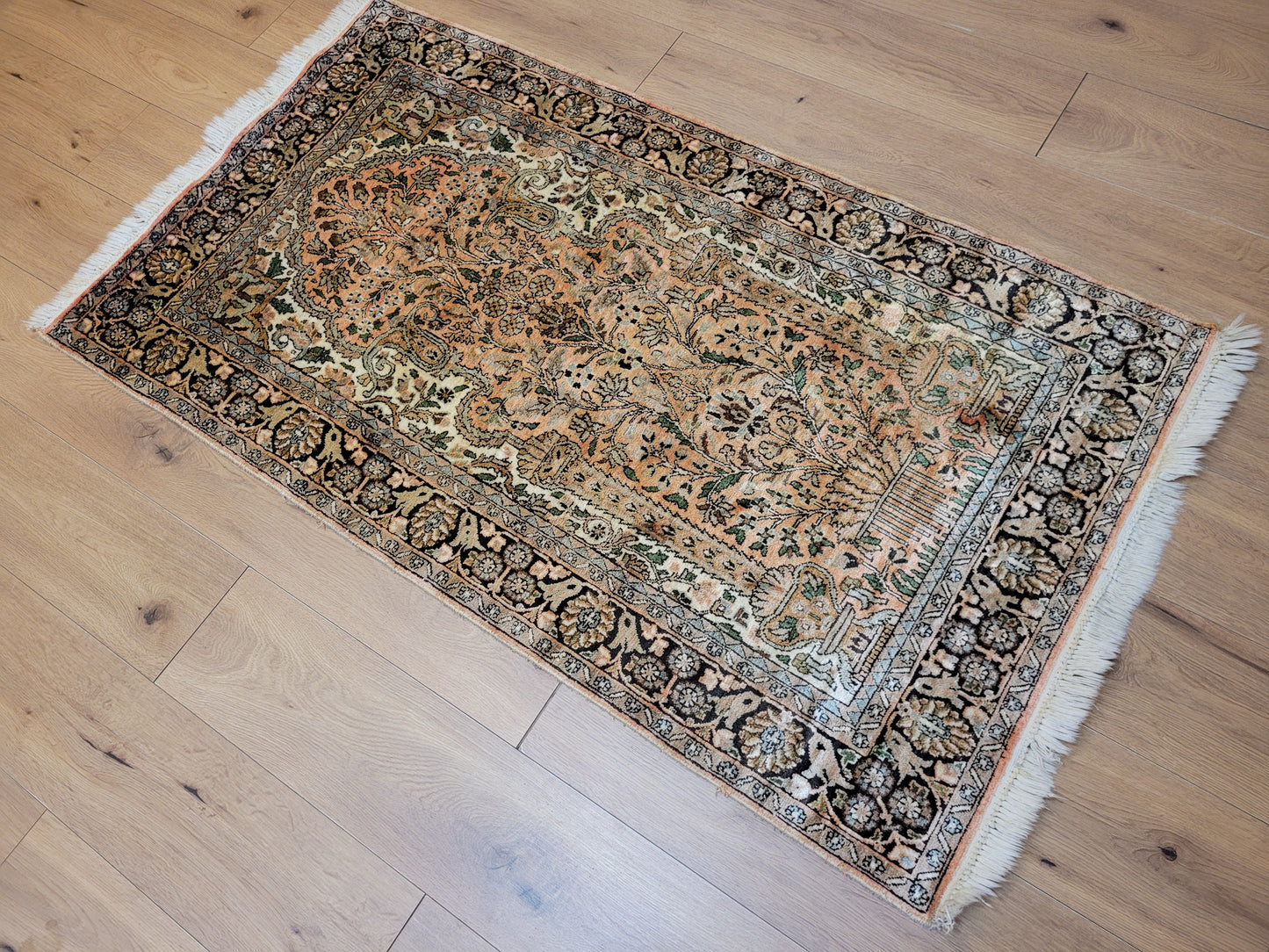 Kaschmir Ghom Seidenteppich Lebensbaum feine Knüpfung