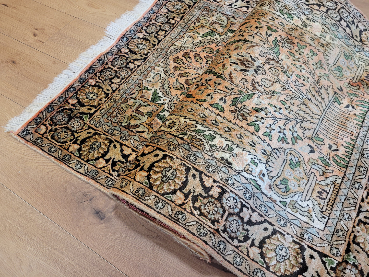 Kaschmir Ghom Seidenteppich Lebensbaum feine Knüpfung