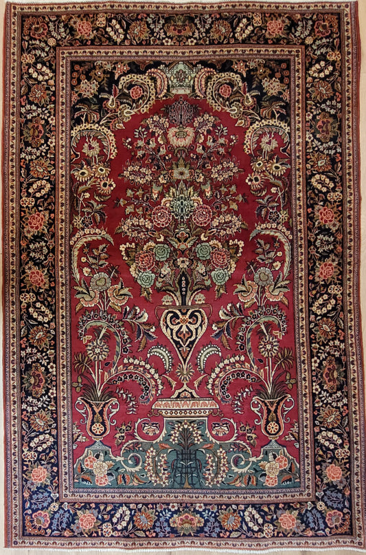 Keschan Teppich Korkwolle florales Vasenmotiv feine Knüpfung