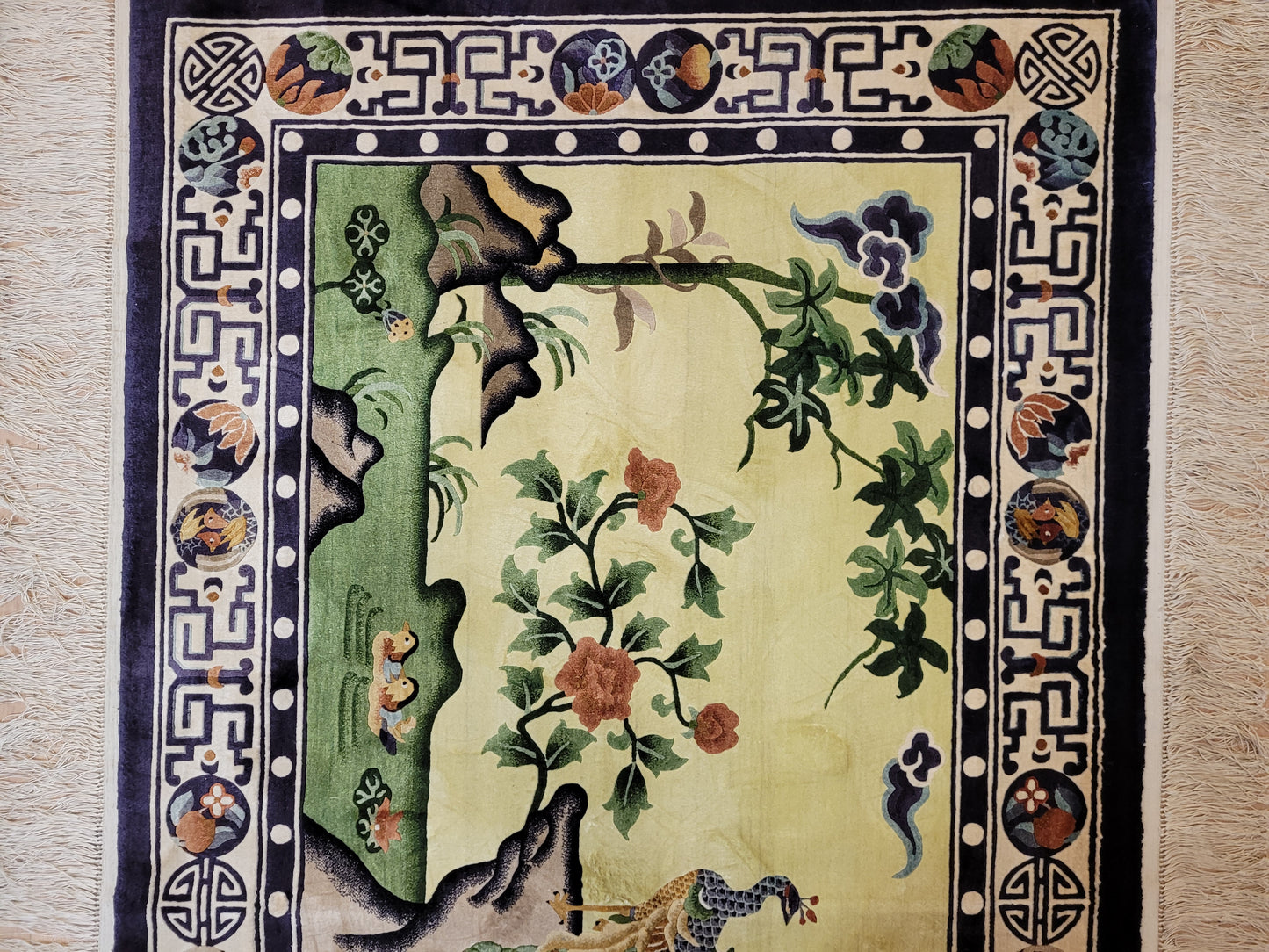 China Teppich Seide auf Seide Art Deco Pfauenmotiv