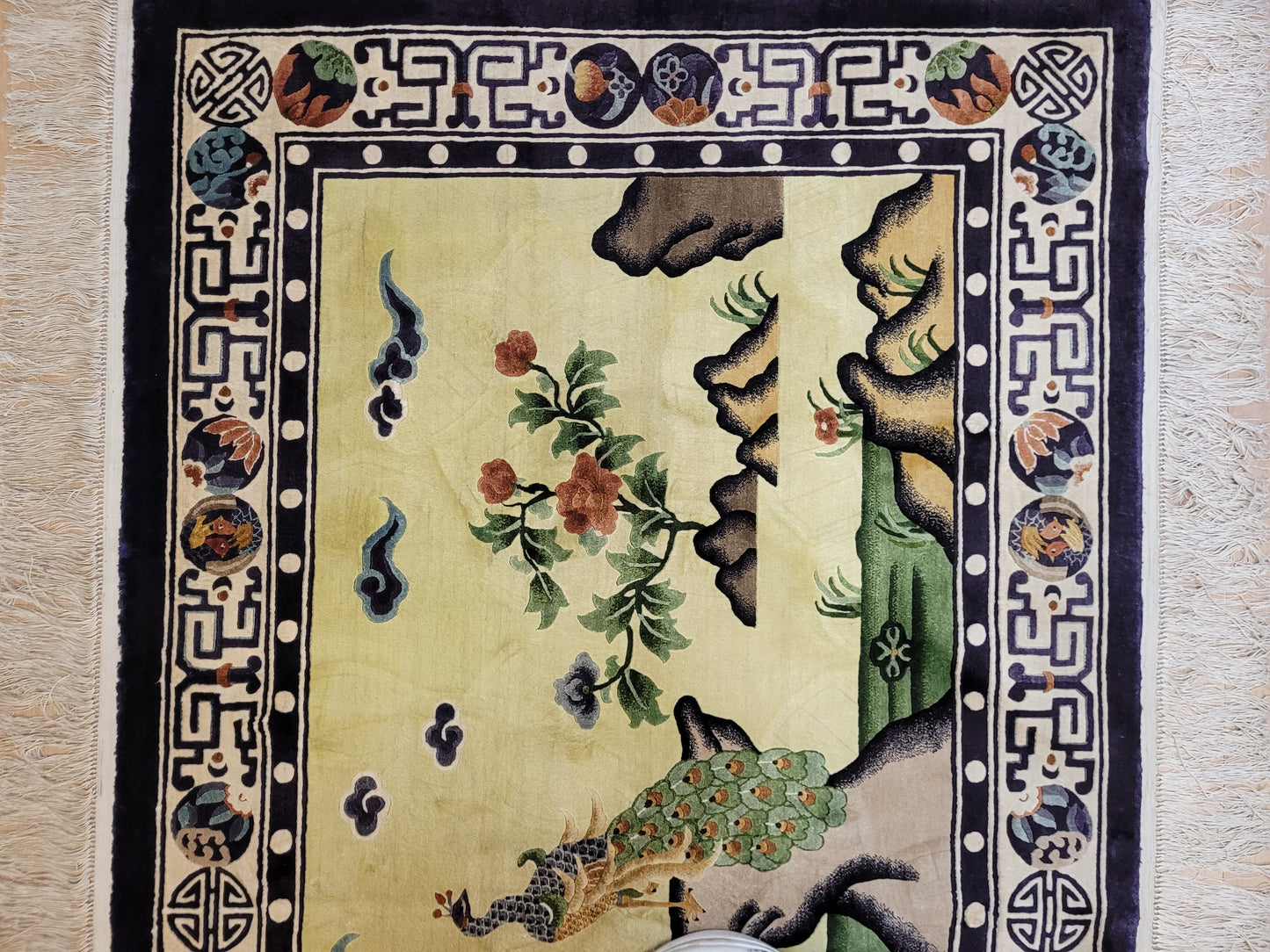 China Teppich Seide auf Seide Art Deco Pfauenmotiv