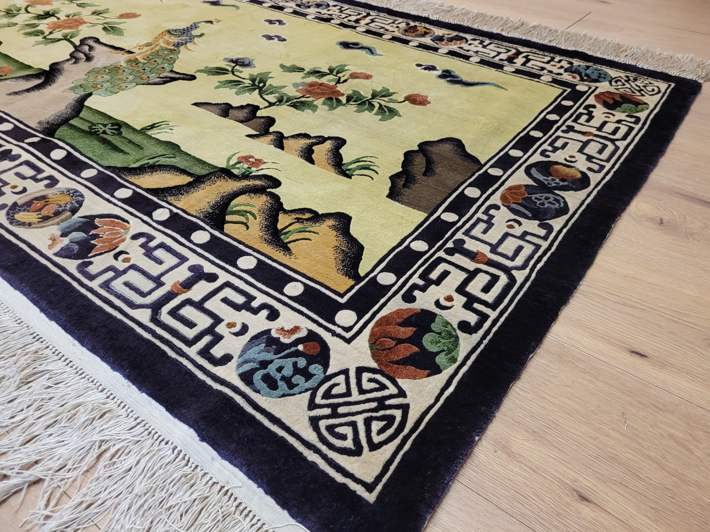 China Teppich Seide auf Seide Art Deco Pfauenmotiv