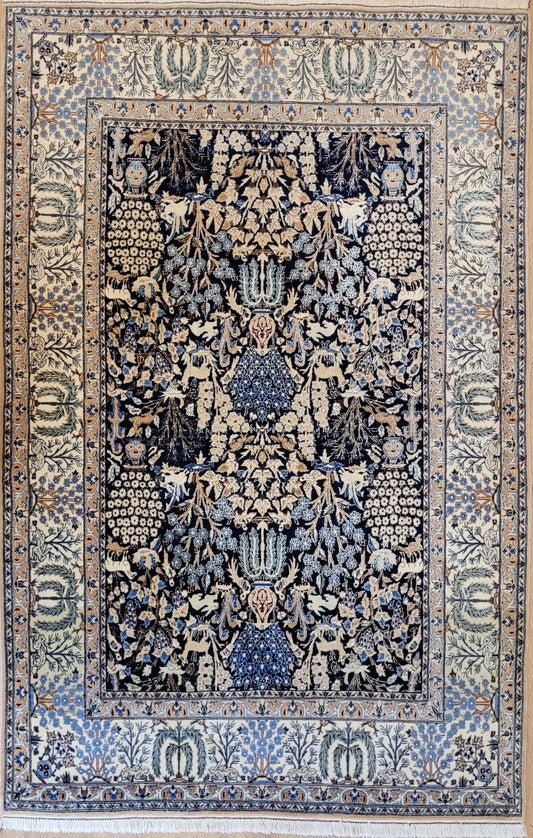 Nain Teppich Korkwolle mit Seide Gartenmotiv feine Knüpfung