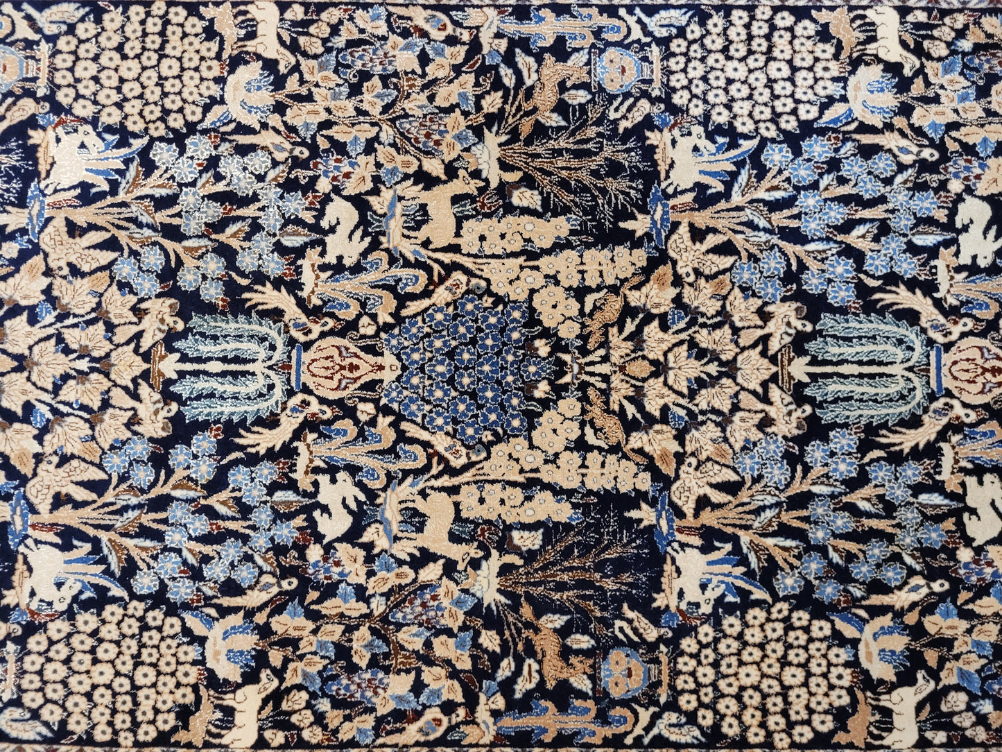 Nain Teppich Korkwolle mit Seide Gartenmotiv feine Knüpfung