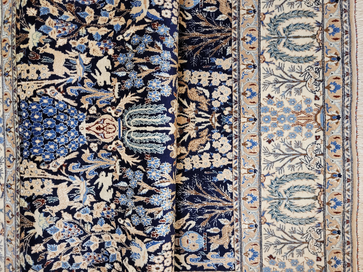 Nain Teppich Korkwolle mit Seide Gartenmotiv feine Knüpfung