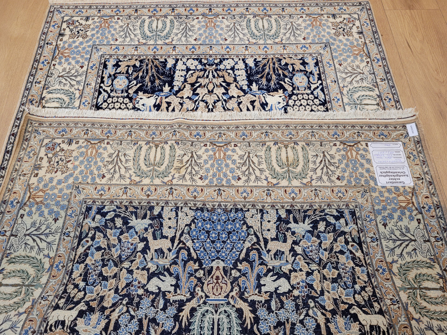 Nain Teppich Korkwolle mit Seide Gartenmotiv feine Knüpfung