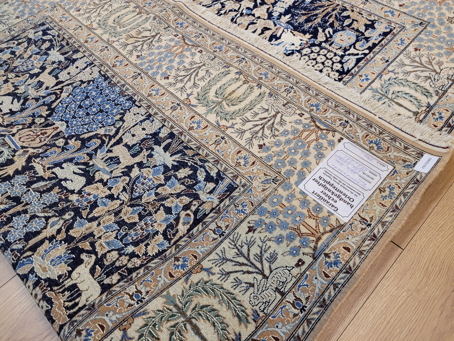 Nain Teppich Korkwolle mit Seide Gartenmotiv feine Knüpfung