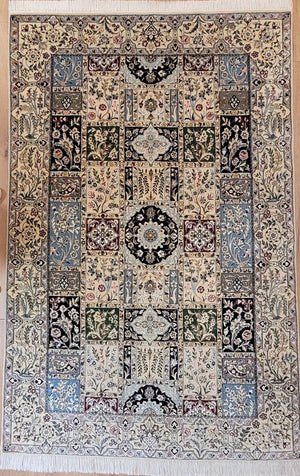Nain Teppich Korkwolle mit Seide Gartenfeld Muster feine Knüpfung