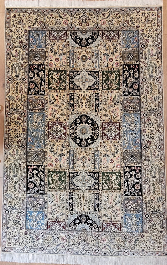 Nain Teppich Korkwolle mit Seide Gartenfeld Muster feine Knüpfung