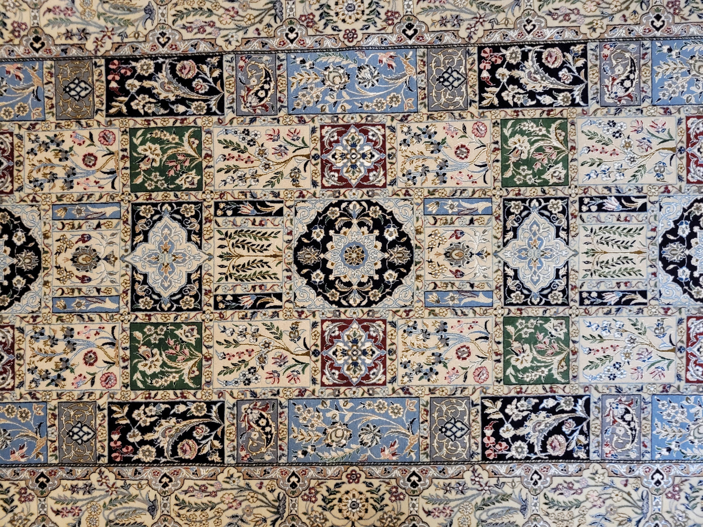 Nain Teppich Korkwolle mit Seide Gartenfeld Muster feine Knüpfung