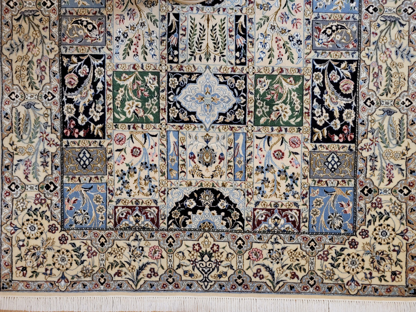 Nain Teppich Korkwolle mit Seide Gartenfeld Muster feine Knüpfung