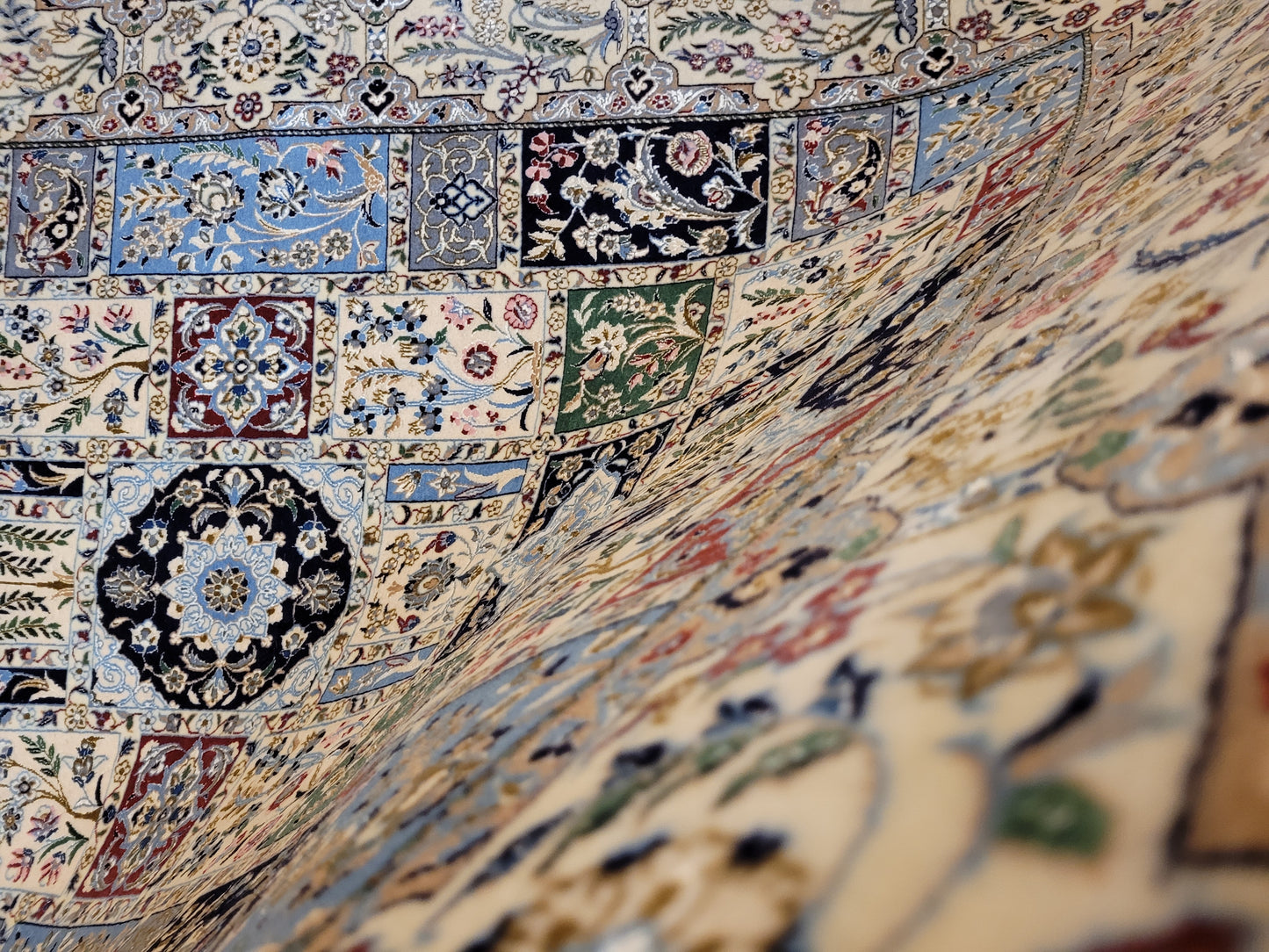 Nain Teppich Korkwolle mit Seide Gartenfeld Muster feine Knüpfung