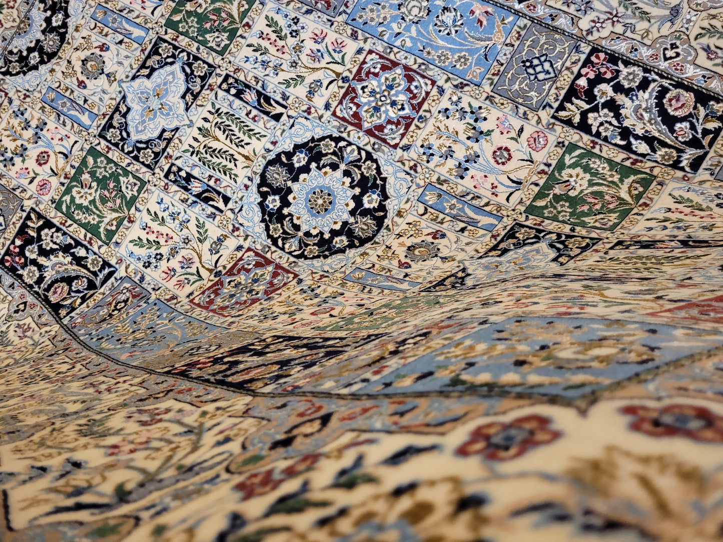 Nain Teppich Korkwolle mit Seide Gartenfeld Muster feine Knüpfung