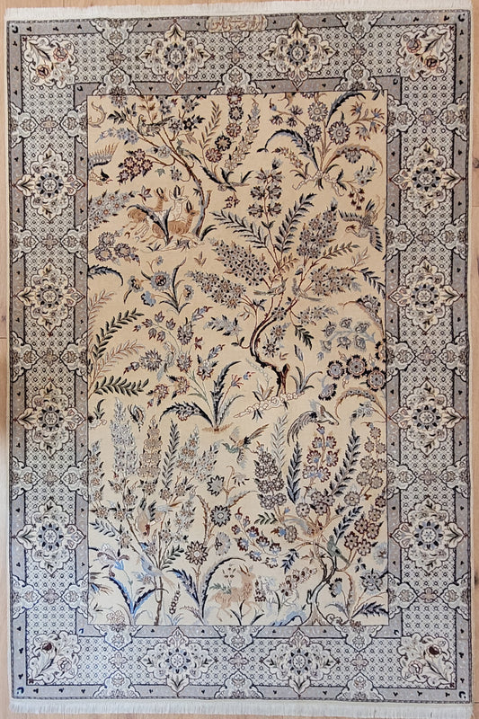 Nain Teppich Korkwolle mit Seide Jagd- und Gartenmotiv feine Knüpfung