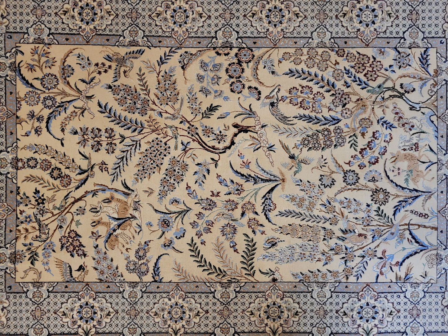 Nain Teppich Korkwolle mit Seide Jagd- und Gartenmotiv feine Knüpfung