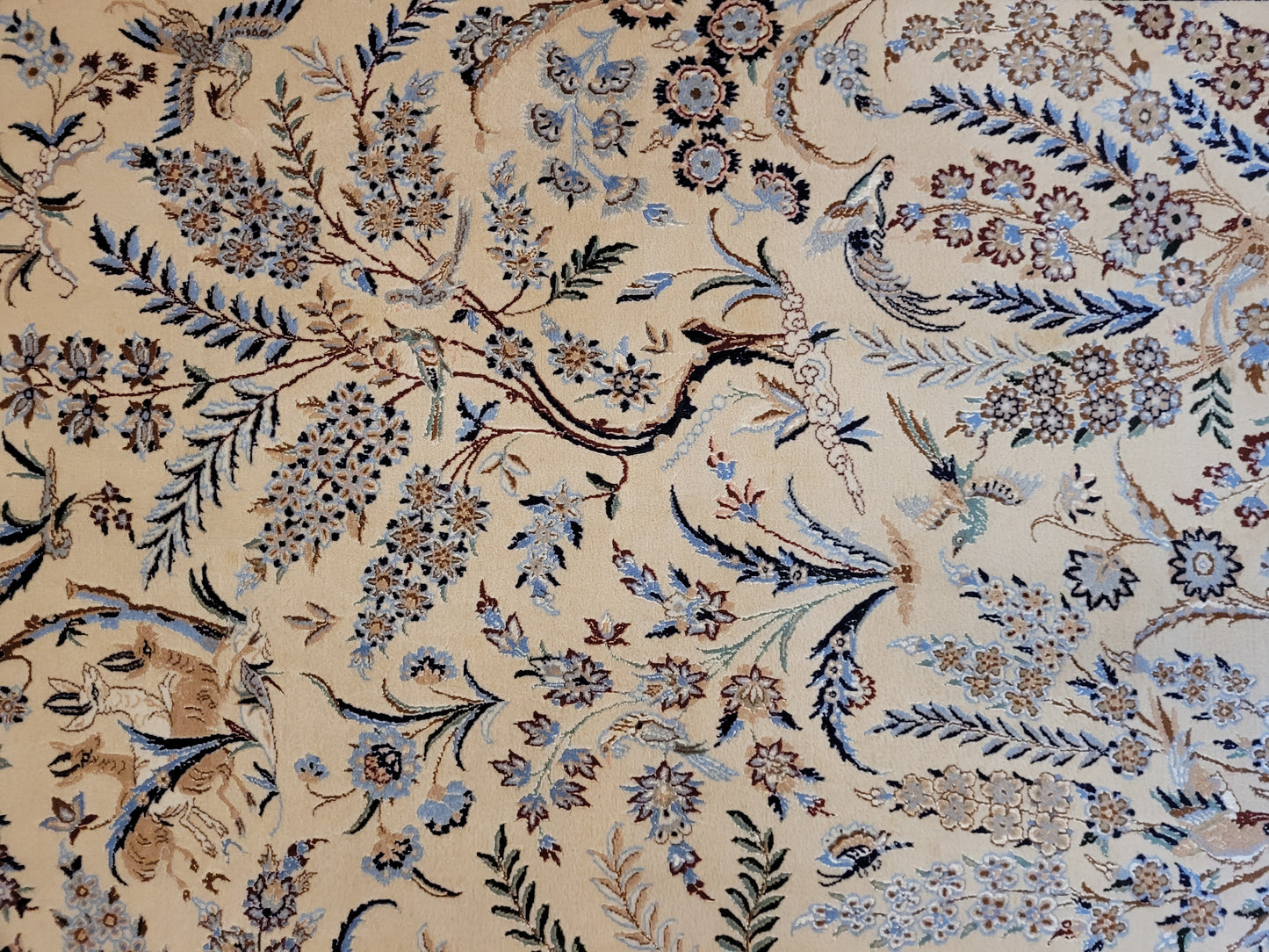 Nain Teppich Korkwolle mit Seide Jagd- und Gartenmotiv feine Knüpfung