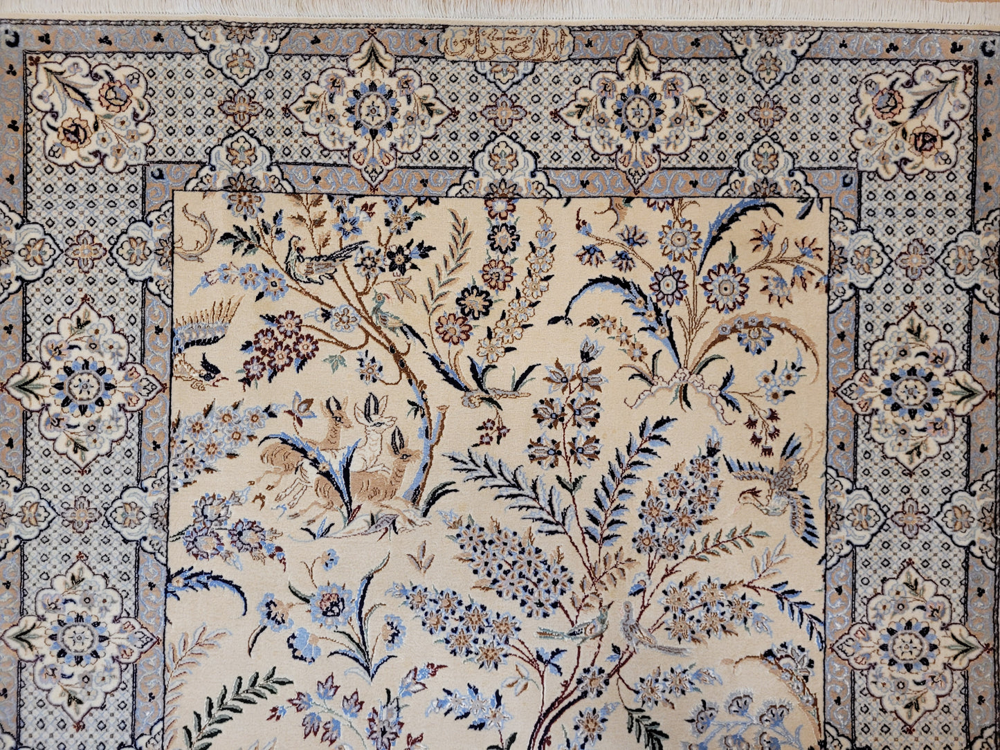 Nain Teppich Korkwolle mit Seide Jagd- und Gartenmotiv feine Knüpfung