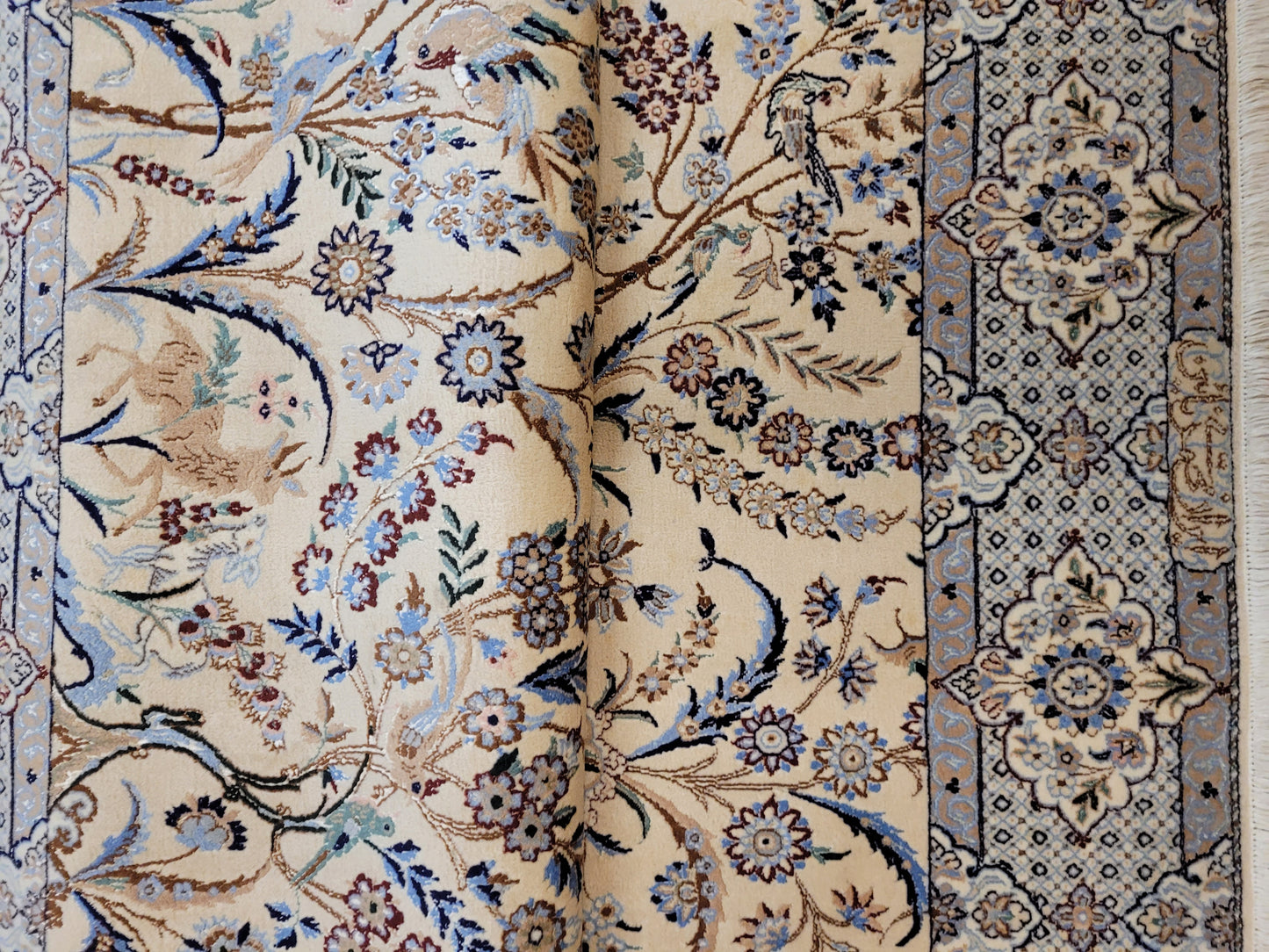 Nain Teppich Korkwolle mit Seide Jagd- und Gartenmotiv feine Knüpfung