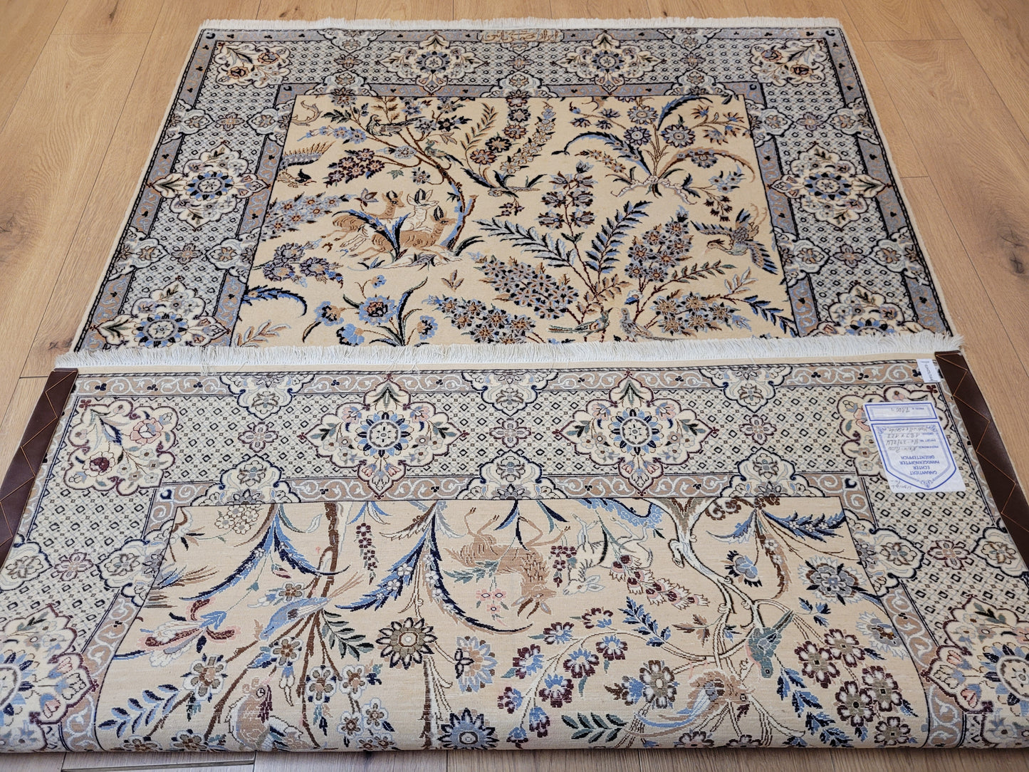 Nain Teppich Korkwolle mit Seide Jagd- und Gartenmotiv feine Knüpfung