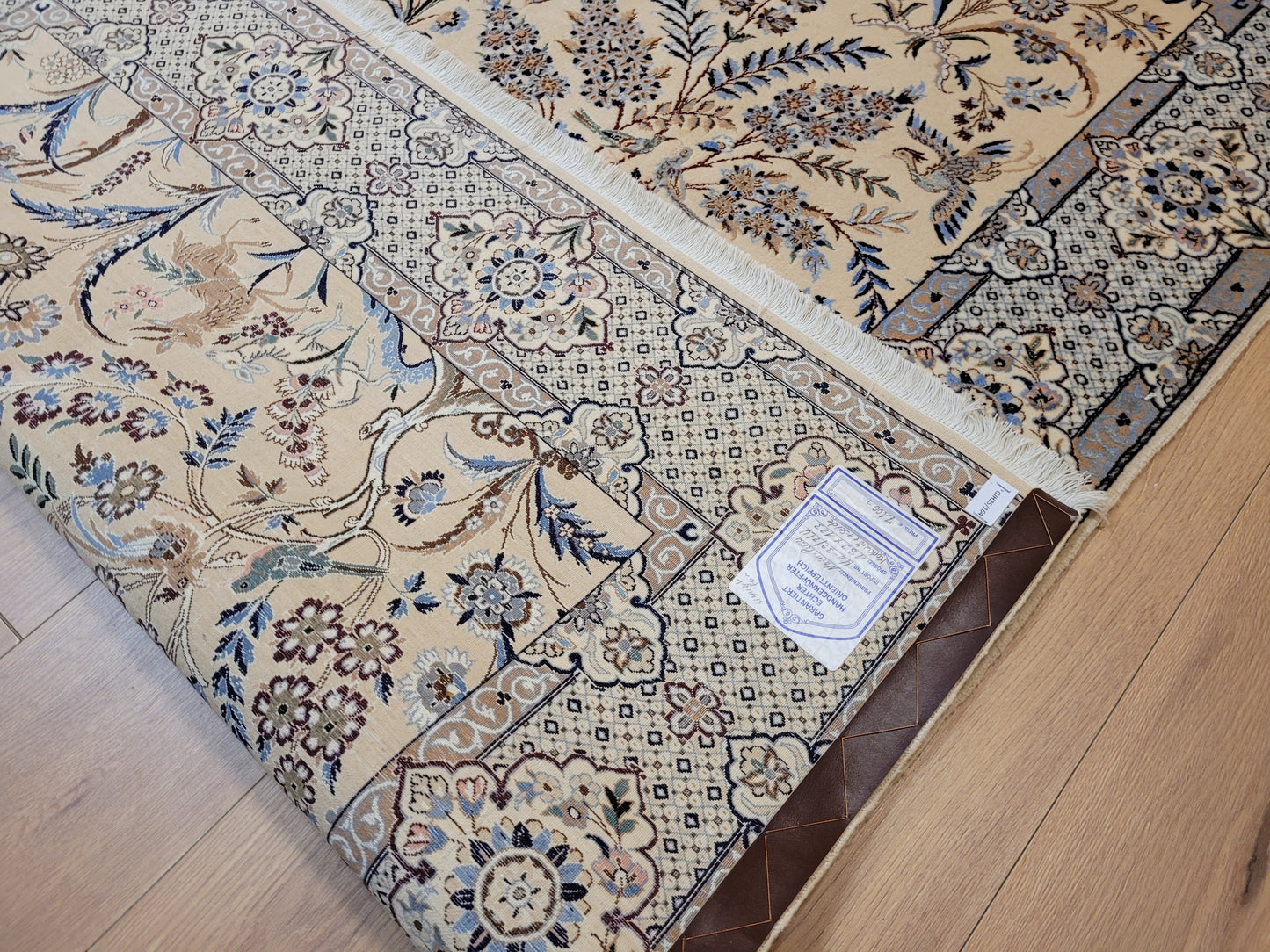 Nain Teppich Korkwolle mit Seide Jagd- und Gartenmotiv feine Knüpfung