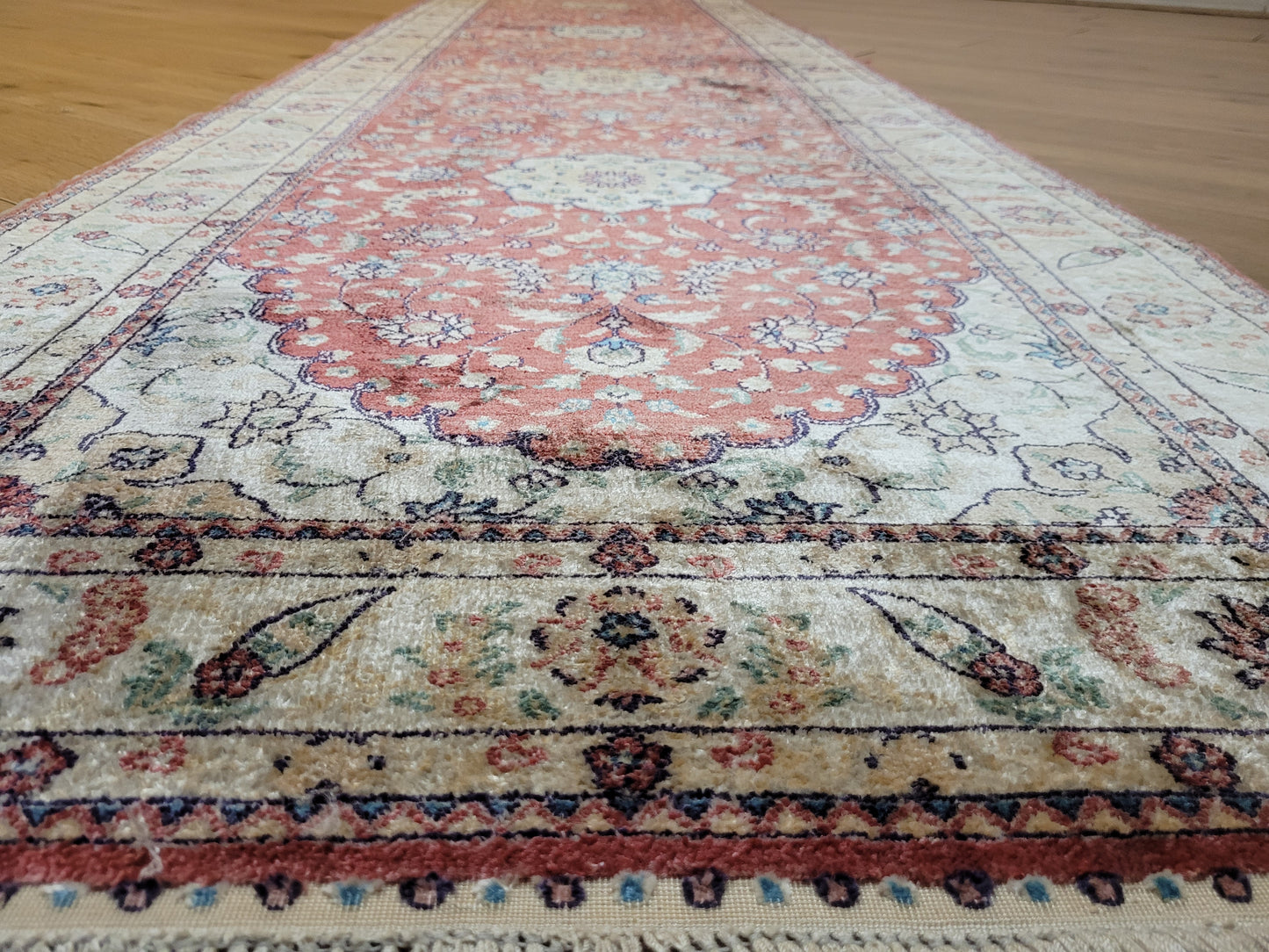 Ghom Teppich reine Seide Läufer florales Medaillonmuster