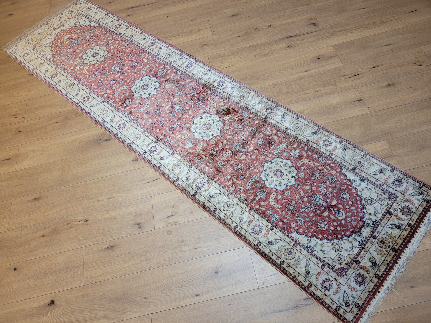 Ghom Teppich reine Seide Läufer florales Medaillonmuster