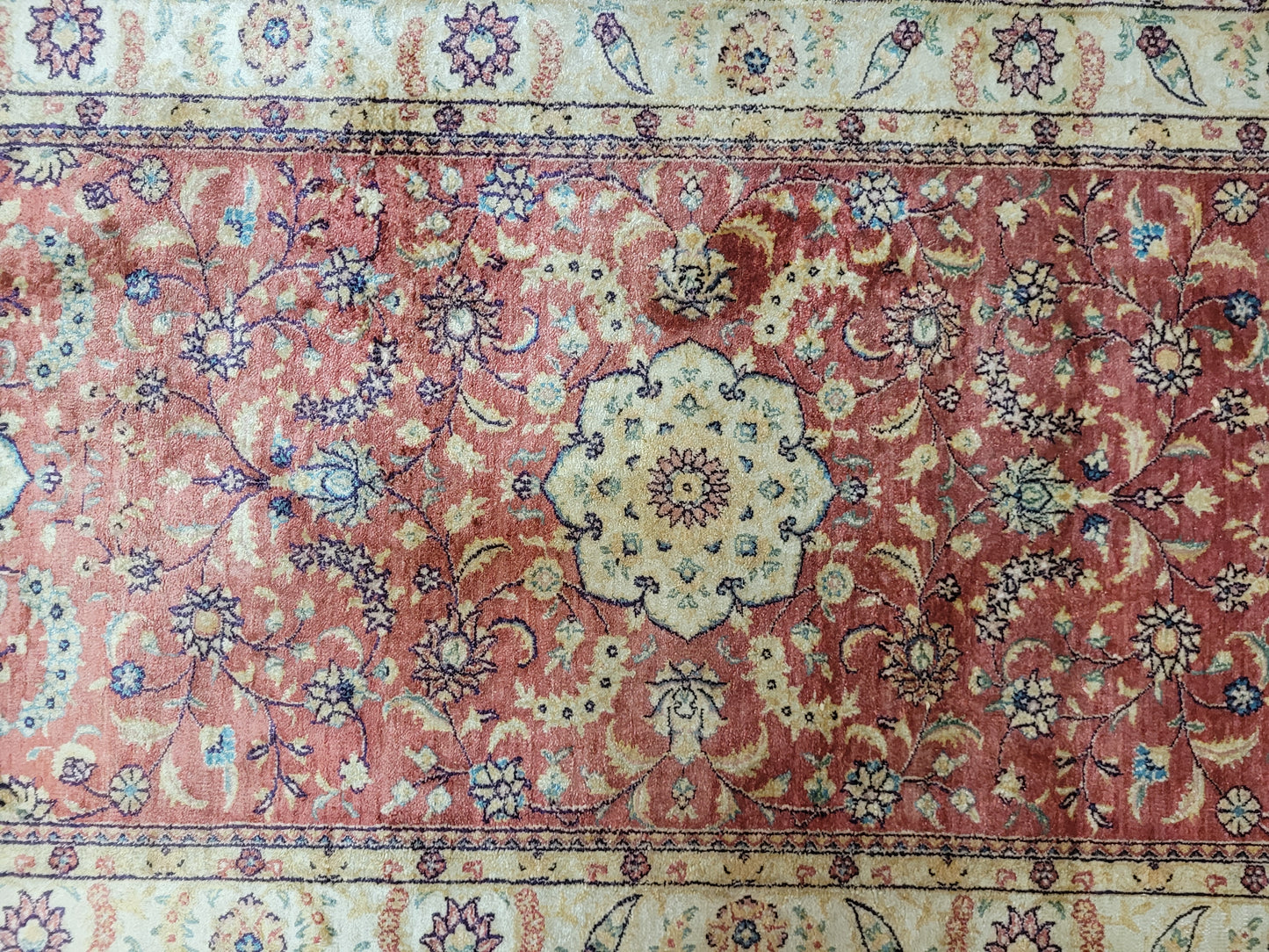 Ghom Teppich reine Seide Läufer florales Medaillonmuster